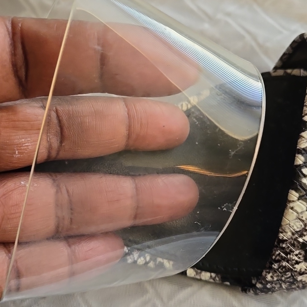 Vince Camuto Clear Strap Snake Print Block Heel Sandals - Black & White - Picture 7 of 8